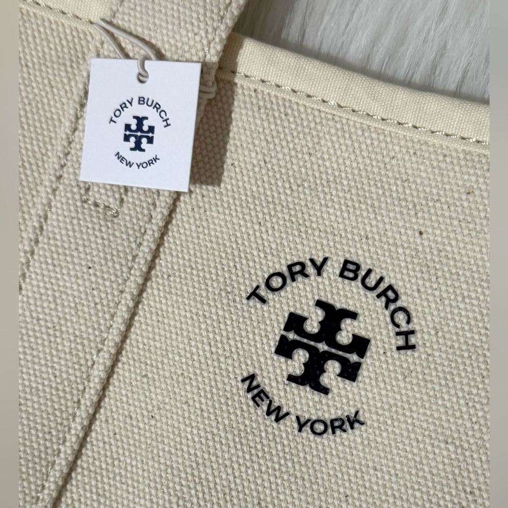 GIFT IDEA! Tory Burch Natural Canvas Small Tote Bag Top Handle.